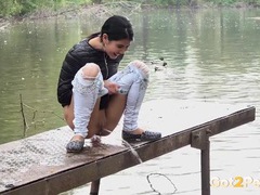Find-Best-Pussy.com presents: Public pissing girl in jeans goes in two places