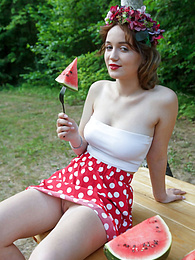 Find-Best-Pussy.com presents: Nice belarusian stunner Rokki removes all clothes on a blanket in a backyard